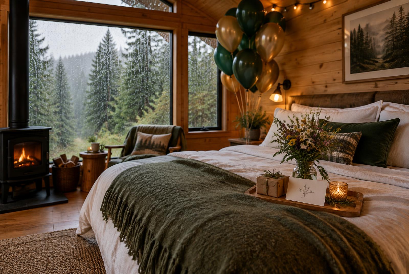 Tastefully decorated cozy cabin ready for a special occasion