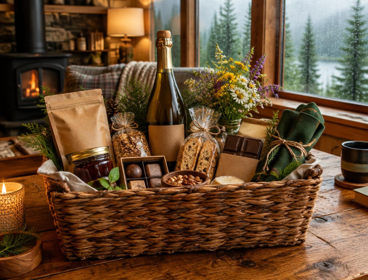 Local welcome gift basket prepared for cabin guests